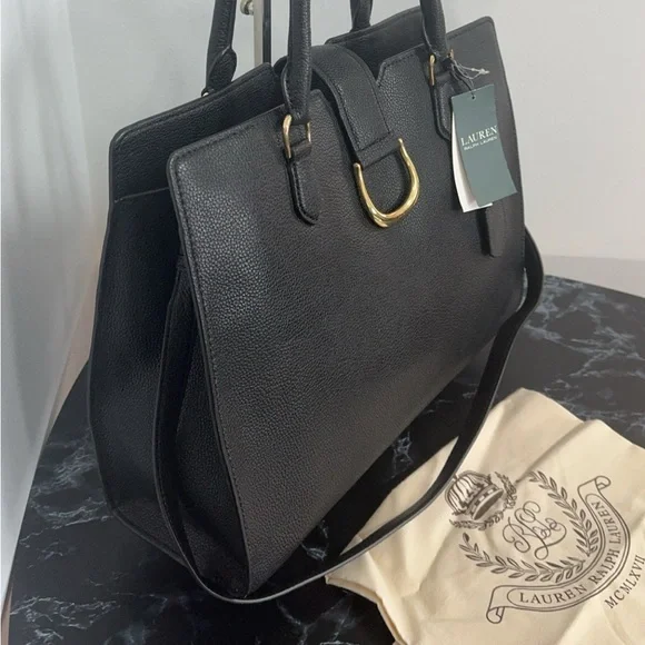 LAUREN RALPH LAUREN Large Bag Leather Black Carryover Laptop Satchel AUTHENTIC - Picture 6 of 16
